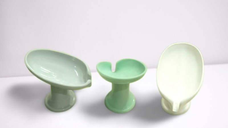 Ceramic Soap Holder with Drain – Elevated Design Bathroom Sink Dish for Bar Soaps - Green