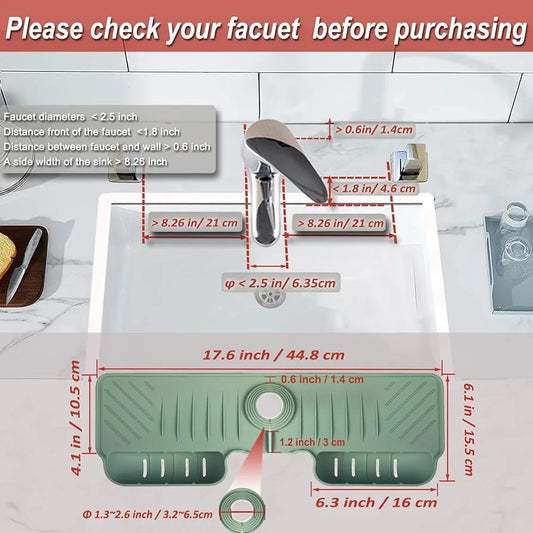 Silicone Faucet Splash Guard Mat with Sponge Holder – Green Sink Water Catcher & Kitchen Organizer